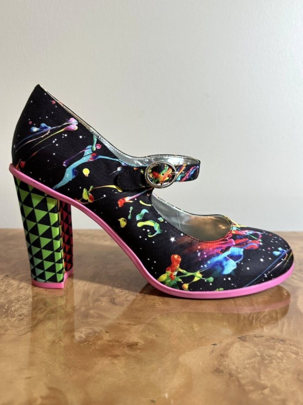 Hot Chocolate Design Paint Mary Jane Pumps Colorful Paint Splatter Heels Size 40